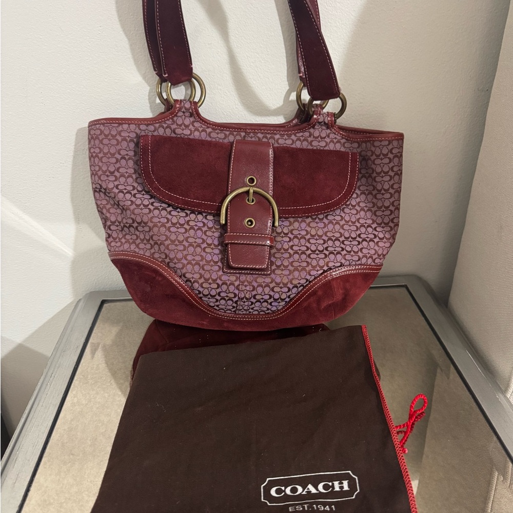 Coach suede tote bag with leather trim